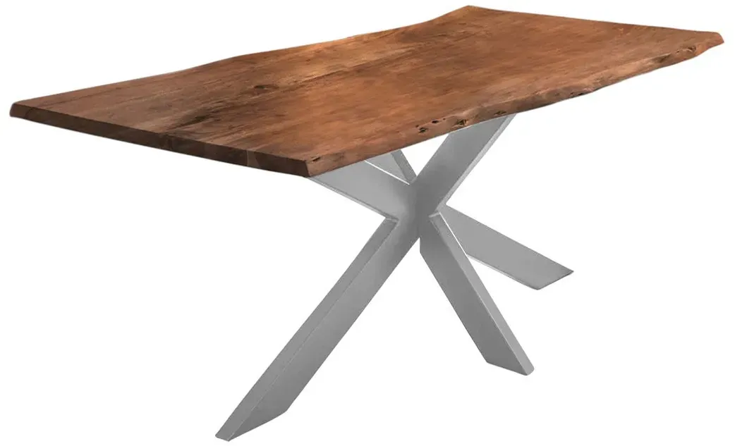 Esstisch Baumkante Akazie nussbaumfarben 160 x 85 cm Spider-Gestell silber TABEA