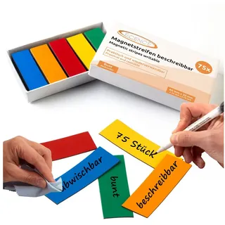 ECENCE Magnetschilder 23010101, farbig sortiert, 60 x 20 mm, für Handbeschriftung, 5 x 15 Stück