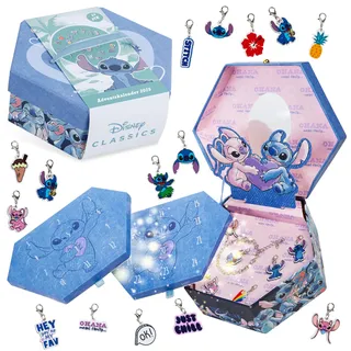 Disney Stitch Adventskalender 2025 Kinder Schmuck Weihnachtskalender order Adventskalender zum Befüllen Countdown Kalender für Teenager Kinder (Blauer Schmuck)