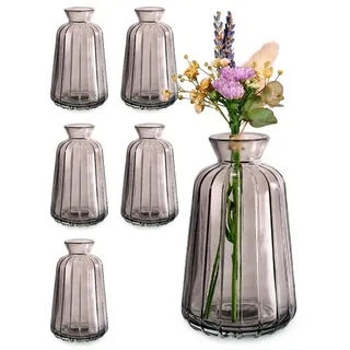 Praknu Tischvase Glass vase S size 6pcs/set GRAY color (Set, 6 St), Spülmaschinenfest - Kleine Glasvasen für Hochzeit Tischdeko - Grau grau 6.7 cm x 10.8 cm