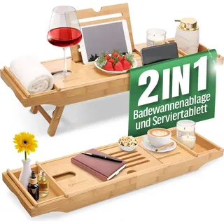 HEIMwert Badewannenablage Badewannentablett Ablage Badewanne - Extragroß mit ausklappbarem Ständer