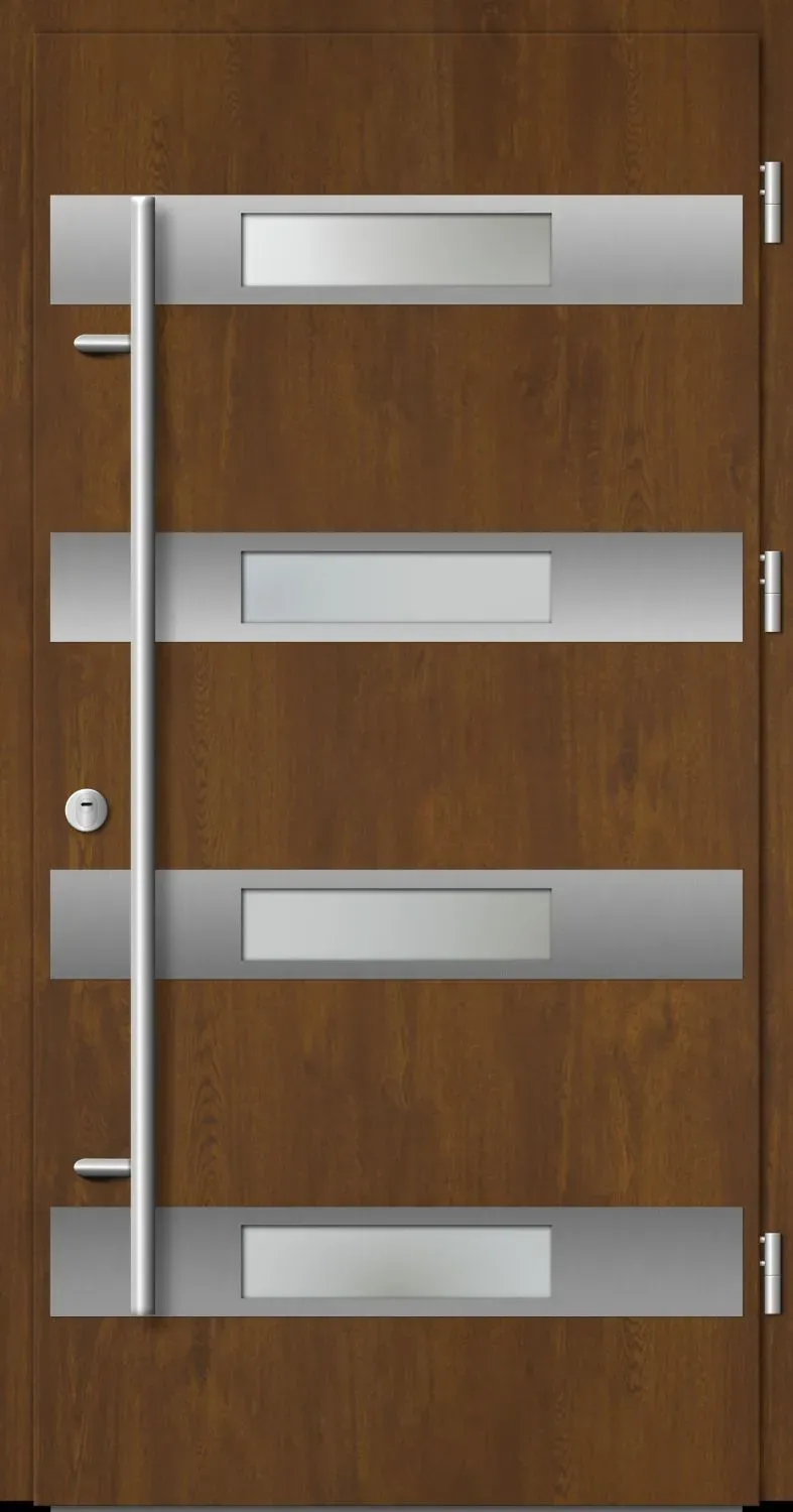 Aluminium  Haustür "OLYMPIA" 92 mm Golden Oak holzähnlich beidseitig außen öffnend DIN rechts