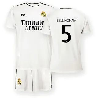 Air Val International Real Madrid Home Kit Trikot und Shorts Saison 24/25, Bellingham 6 Years, Replik Shirt Mit Offizieller Lizenz