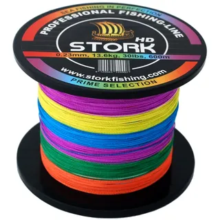 Stork HD, 4-Fach geflochtene Angelschnur 600m (Multicolor, 15 lbs / 6.8kg / 0.15 mm)