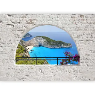 murando - Vlies Fototapete 300x210cm Foto Tapete Wohnzimmer Vliestapete XXL Motivtapeten Bildtapete 3d Effekt Wand Dekoration - Landschaft Natur Insel Strand Meer Fenster Steine c-A-0051-a-b