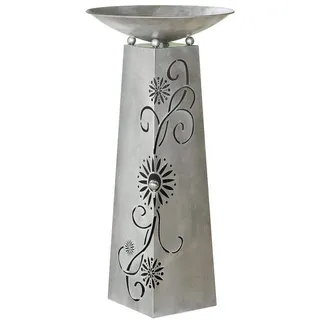 GILDE Schalenständer Blütenranke antik Silber mit Edelstahlkugel D 3,5cm, bestehend aus Ständer + Schale H= 102,0 cm Durchm. 50,0 cm 68779