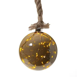 MARELIDA LED Glaskugel Deko Kugel Juteseil beleuchtet Timer Rauchglas D: 14cm Weihnachten