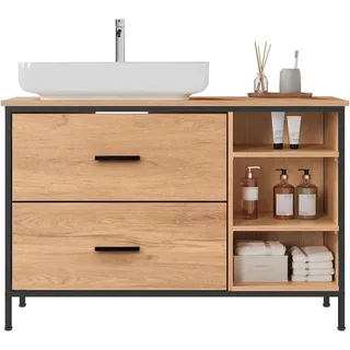 EUGAD Waschbeckenunterschrank (1-St) Badezimmerschrank mit 2 Schubladen 3 offenen Fächern beige|schwarz