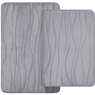 Homaxy Badematten Set 2 teilig Memory Foam Saugfähige Badteppich Set rutschfeste Waschbar Badvorleger Set 2teilig (40 x 60 cm + 50 x 76 cm, Grau)