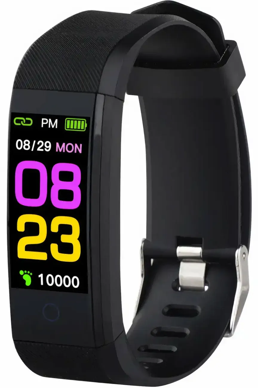 Elegante, schmale Fitnessuhr, Farbdisplay (schwarz) – Herzfrequenz, Schlaf, Schritte & Bluetooth – Fitness Tracker Armband für präzise Aktivitätsdaten