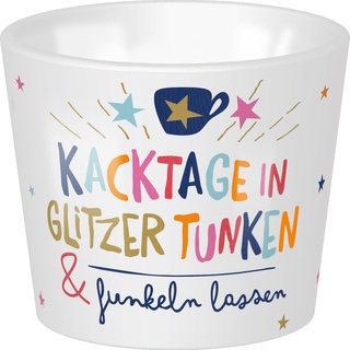 H:) PPY life Eierbecher mit Motiv "Kacktage in Glitzer tunken und funkeln lassen", mit Golddruck | Porzellan, Höhe 4,3 cm, Durchmesser 5,2 cm | lustiges Geschenk, Frühstück, Ostern | 48530