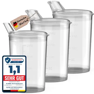 3x Schnabelbecher mit Deckel 250ml Transparent Schnabeltasse Senioren Set aus 3x Becher mit 3x Deckeln (2x mit Öffnung 12 x 10 mm u. 1 x mit Öffnung 4 x 4 mm) Trinkbecher mit deckel- Trinkbecher Baby