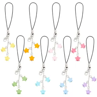 BENECREAT 8-Farbiger Handy-Anhänger Mit Stern-Anhänger, Taschenanhänger Ornament Lanyards Handy-Charm-Gurt Für Handyhüllen, Taschen, Tasten, 100~120 mm Lang