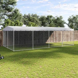 vidaXL Hundezwinger 7,6 x 3,8 x 2,3 m Stahl Grau