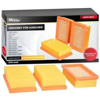 McFilter Ersatzfilter (3 Stück) Lamellenfilter Filter, Zubehör für Kärcher WD4 WD 4 Car Kit Mehrzwecksauger, Alternative zu 2.863-005.0 orange