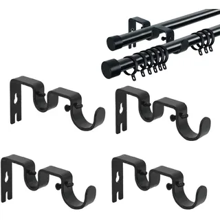Snowtain Schneespitze 4 Stück Doppel Gardinenstange Vorhangstange Aufleger für Gardinenstangen Gardinenstange Halterung Metall Gardinenstange Halterung Halter Vorhang Vorhänge Stange