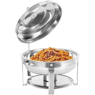 Runder Chafing Dish mit Deckel & Brennpastenbehälter, Edelstahl Warmhaltebehälter Speisewärmer für Buffet Catering Party 7.5L Silber