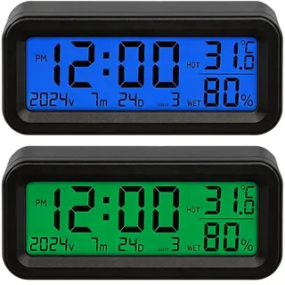 Wxeadu Mini Auto Uhr, Solar Digitale Auto-Uhr mit Automatische Hintergrundbeleuchtung, Selbstklebend Digitale Uhr Klein, 4 In 1 Auto Digital Clock, Temperaturanzeige, Feuchtigkeitsanzeige, Zeit,Datum