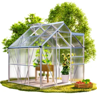 Alu Gewächshaus 190x190x195cm mit Dachfenster