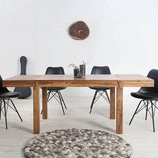 Riess-Ambiente Massiver Esstisch Pure 120-200cm Sheesham mit Ansteckplatten einzigartige Maserung Esszimmertisch Tisch - Naturbelassen