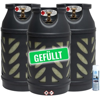 Bluecraft Premium Composite 10 kg Eigentums Propan-Gasflasche gefüllt | leichter als 11 kg Stahl-Gasflasche | Rostfreies Material | Sichtbarer Füllstand | Inklusive Lecksuchspray (3 Stück)