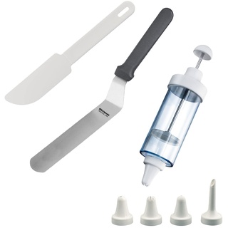 Westmark Back-Set, 3-tlg.: 1 Garnierspritze mit 5 Tüllen, 1 Winkelpalette, 1 Kuchenlöser, Kunststoff/Rostfreier Edelstahl, Transparent/Schwarz/Weiß, 311522E6