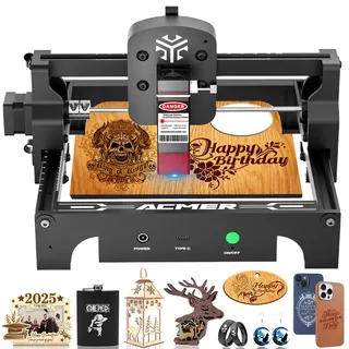ACMER S1 6W Tragbare Laser Gravurmaschine, Mini Laser Cutter für Anfänger, 0.04 mm Präzision, 130×130mm Gravierbereich, Hochpräziser Lasergravierer für Holz, Leder, Acryl und Keramik