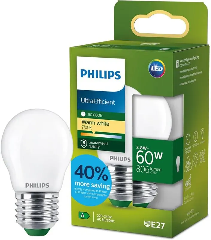 Philips E27 LED Lampe Tropfenform matt 3,8W wie 60W warmweisses Licht Ultra Efficient