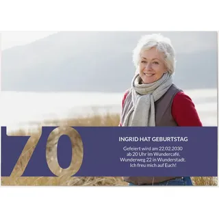 70. Geburtstag Einladungskarten Blau online gestalten und bestellen - Schablone in Dunkelblau | Wunderkarten.de