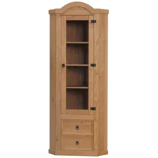 VCM ebuy24 New Mexico Eckschrank mit 1 Glastür und 2 Schubladen, gelaugt und gewachst.