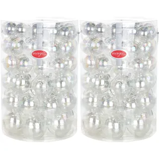 Inge Glas Christbaumkugeln | 120 Weihnachtskugeln in Kugeldose | Weihnachtsbaumkugeln aus Glas | XXL-Set (Irisierend | transparent)