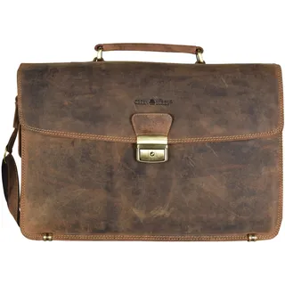 GREENBURRY Vintage Aktentasche Leder 40 cm Laptopfach braun