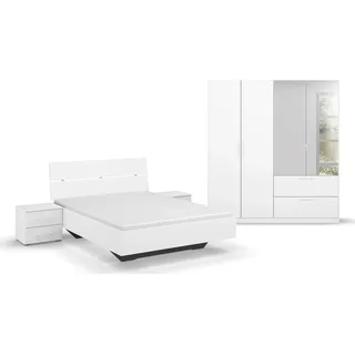 RAUCH Challenger (Set 4-teilig)", weiß (alpinweiß), Schrank mit Spiegel in 2 Breiten, Bett 3 Breiten, 2 Nachttische MADE GERMANY