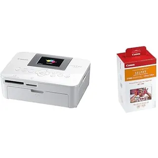Canon Selphy CP1000 Fotodrucker 10x15 cm (mobiler Drucker, USB, 300x300 DPI, Direktdruck von kompatiblen Kameras), weiß & Druckerkartusche RP-108 und Papier für Selphy CP Fotodrucker Serie
