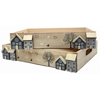 UNUS Dekotabletts Holz, 2er Set white-washed Holztablett Küchentablett