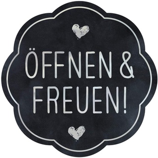 Avery Zweckform Zweckform 200 Aufkleber Öffnen und Freuen (Made in Germany, Ø38 mm, schwarze Geschenkafukleber silberne Schrift, selbstklebende Geschenkdeko, Karten, Tüten, Gutscheine) Sticker auf Rolle, 3845