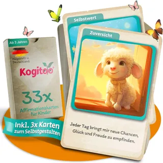 KOGITOO Affirmationskarten Kinder 33x Gefühlskarten, Selbstbewusstsein stärken, Selbstregulation mit Affirmationen, Achtsamkeitskarten als Mutmacher für Sensible Schulkinder