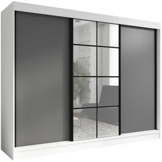 a&j möbelland Schwebetürenschrank, Weiß, Graphit, Holzwerkstoff, 200x215x59.5 cm Schlafzimmer, Kleiderschränke, Schwebetürenschränke
