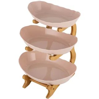 Fyssnn Obst Etagere 3 Stöckig Obstschale mit Bambusholzständer 3-Tier Servierschalen mit Ständer Geeignet zum Ablegen von Obst Süßigkeiten Desserts usw (Beige)