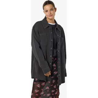 Noisy May Jeansjacke NOISY MAY "NMALVA L/S DNM SHACKET AZ387BL NOOS", Damen, Gr. M, schwarz (schwarz denim), Denim/Jeans, Obermaterial: 100% Baumwolle, unifarben, modisch, oversize Po-bedeckend, Langarm 1-Knopf-Manschette mit Druckknopf, Jacken