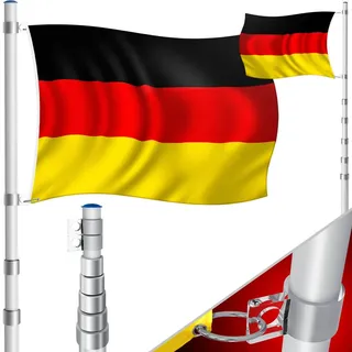 Kesser KESSER® Teleskop Fahnenmast Aluminium 6,30m Bodenhülse 60cm inkl Deutschlandfahne Höhenverstellbar Flaggenmast Mast Deutschland Flagge Alu Silber