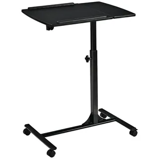 Goplus - Laptoptisch hoehenverstellbar, Laptopstaender Holz, Notebooktisch mit Rollen, Notebookstaender drehbar, Verstellbarer Computertisch, 71-93 cm x 64 x 45 cm (Schwarz)