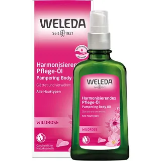 WELEDA Bio Wildrose Körperöl - ätherisches Naturkosmetik Hautpflege Massageöl / Pflegeöl mit Jojobaöl & Mandeöl zur Pflege von trockener Haut mit angenehmen Rose & Ylang Ylang Duft (vegan, 100ml)