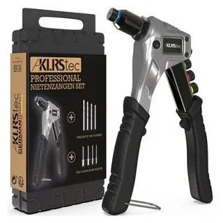KLRS KLRStec® Professional Set inkl. 120 Nieten und 4 HSS Bohrern – Hochwertige Popnietenzange zum verarbeiten von Blindnieten