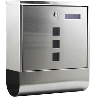 Wiltec Briefkasten mit Zeitungsrolle 305 x 95 x 335 mm, Wandbriefkasten mit Namensschild, Sichtfenstern, Schloss und Zeitungsrolle, Postkasten aus Edelstahl