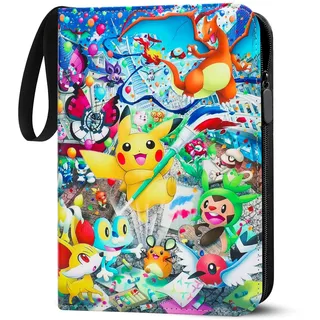 Karten Sammelalbum für Pokemon Karten,400 Karten Reißverschluss Sammelheft, 4-Taschen Sammelbuch,PU-Leder, wasserdicht,Sammelordner für Sammler