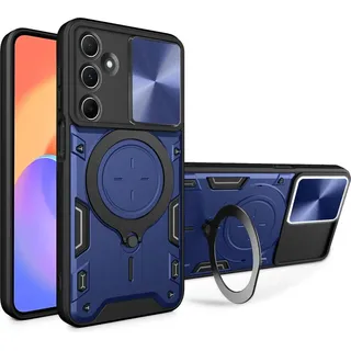 Handyhülle für Samsung Galaxy M35 Dual-Layer Stoßfest Rüstung Hülle mit Dia Kameraschutz und Kreisförmig Ring Ständer Blau - Blau