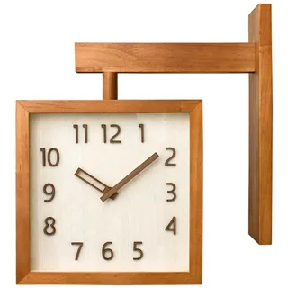 Yusat Wanduhr, Einfache, Geräuschlose, Quadratische, Doppelseitige Uhr, Dekorative Eckuhr aus Holz Wohnzimmer und Haushalt (Dunkle Holzfarbe)