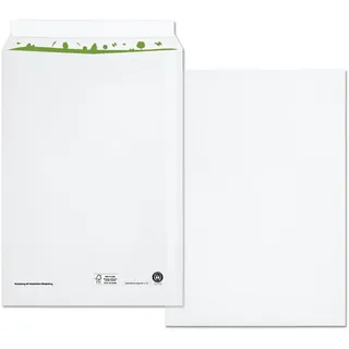 beECO Versandtaschen C4 (250 Stück), haftklebende Versandtasche ohne Fenster, Versandtaschen aus 100 % Recycling Papier, geeignet für DIN A4 Papier, weiß, 324 x 229 mm, 100g/m2