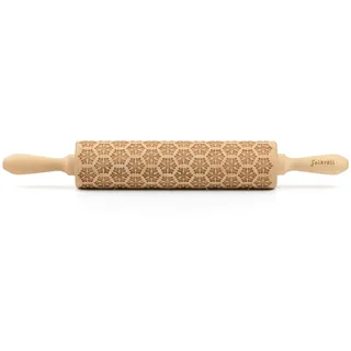 Folkroll Motiv-Teigrolle, Natur, Holz, Buche, 6x6x43 cm nachhaltig, nachwachsender Rohstoff, Backen, Backhelfer, Nudelholz